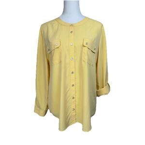 Women's Blouse Top Tunic Button Up Roll Tab Sleeves Sz Chico's 1 Yellow